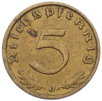 5 рейхспфеннигов 1938 года J Германия