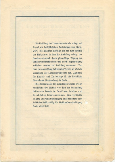 4 1/2% акция (облигация) 1000 рейхсмарок 1939 года Германия
