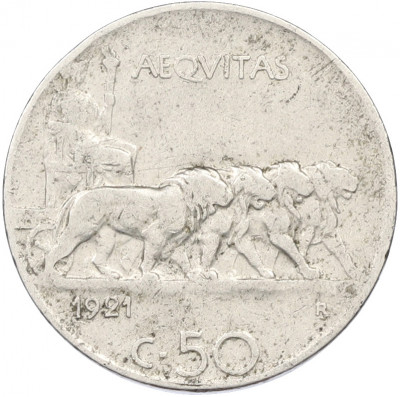 50 чентезимо 1921 года Италия (Гурт гладкий)