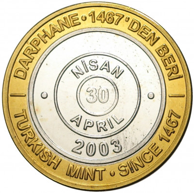 1 миллион лир 2003 года Турция «535 лет Стамбульскому монетному двору — 30 апреля»