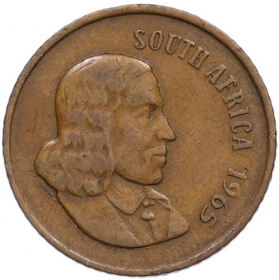 2 цента 1965 года ЮАР — Надпись на английском языке (SOUTH AFRICA)