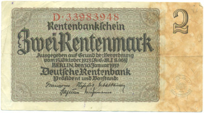 2 рентенмарки 1937 года Германия