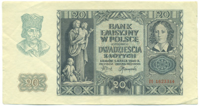 20 злотых 1940 года Польша