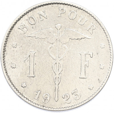 1 франк 1923 года Бельгия — Надпись на французском (BELGIQUE)