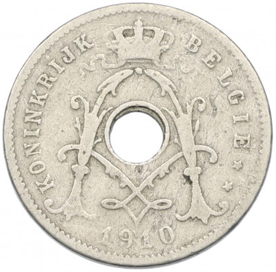 5 сантимов 1910 года Бельгия — Надпись на фламандском (BELGIE)