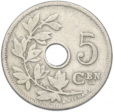 5 сантимов 1910 года Бельгия — Надпись на фламандском (BELGIE)