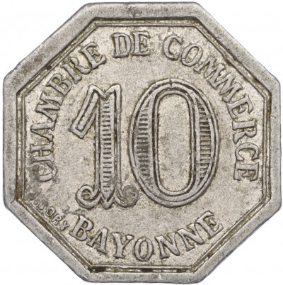 10 сантимов 1920 года Франция — Нотгельд (Торговая палата Байонна)