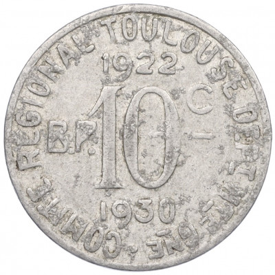 10 сантимов 1930 года Франция — город Тулуза (Нотгельд)