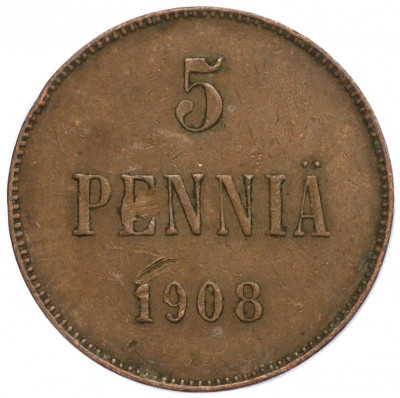 5 пенни 1908 года Русская Финляндия