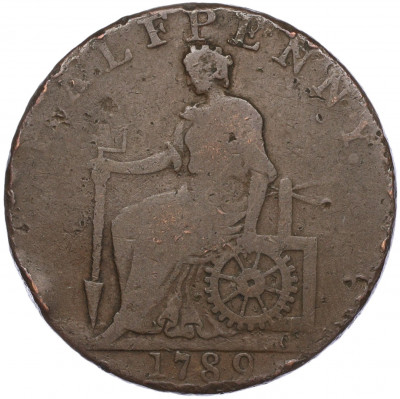 Токен 1/2 пенни 1789 года Великобритания (Чешир-Макклсфилд)