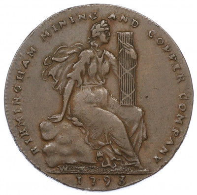 Токен 1/2 пенни 1793 года Великобритания «Бермингемская горнодобывающая и медная компания»