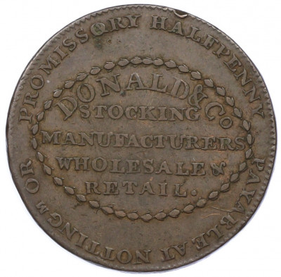 Токен 1/2 пенни 1795 года Великобритания «Donald and Co — №29 Bull street Birmingham»