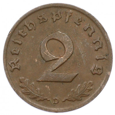 2 рейхспфеннига 1937 года D Германия
