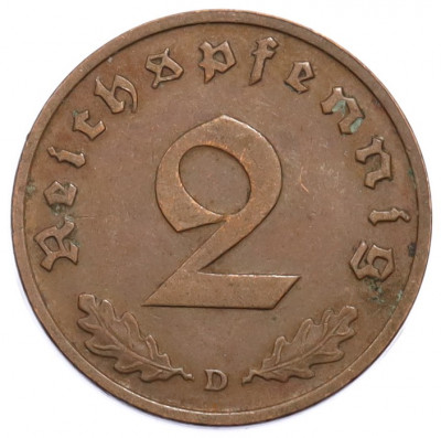 2 рейхспфеннига 1938 года D Германия