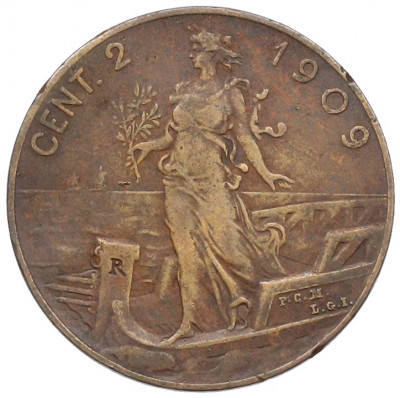 2 чентезимо 1909 года Италия