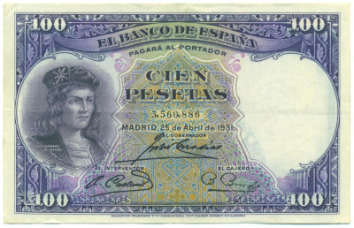100 песет 1931 года Испания
