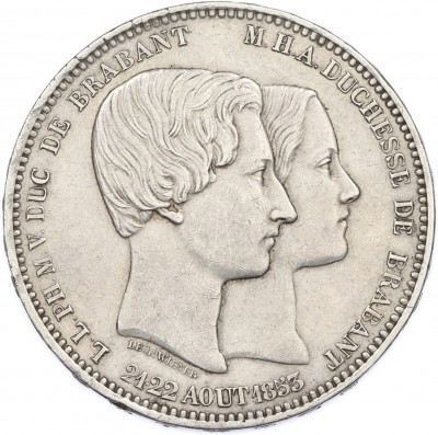 5 франков 1853 года Бельгия «Свадьба Леопольда и Марии Генриетте»