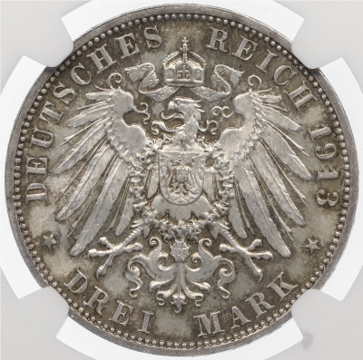 3 марки 1913 года Германия (Саксония) «100 лет Битве народов» в слабе NGC (MS64)