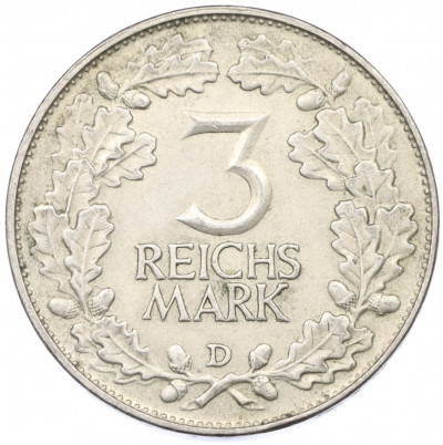 3 рейхсмарки 1925 года D Германия «Тысячелетие Рейнланда»