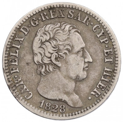 1 лира 1828 года Сардиния