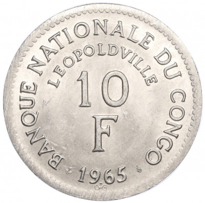 10 франков 1965 года Конго (ДРК)