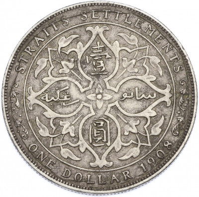 1 доллар 1908 года Стрейтс Сетлментс