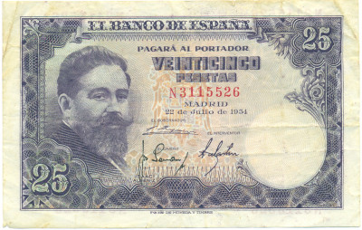 25 песет 1954 года Испания