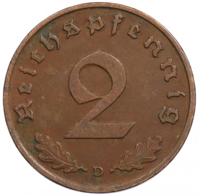 2 рейхспфеннига 1938 года D Германия