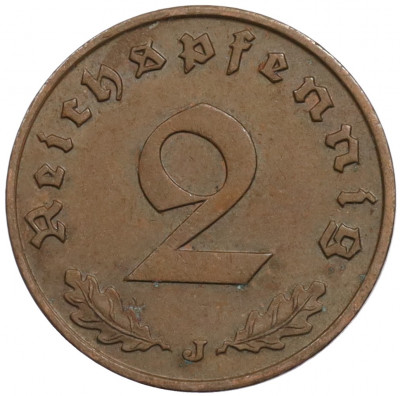 2 рейхспфеннига 1938 года J Германия