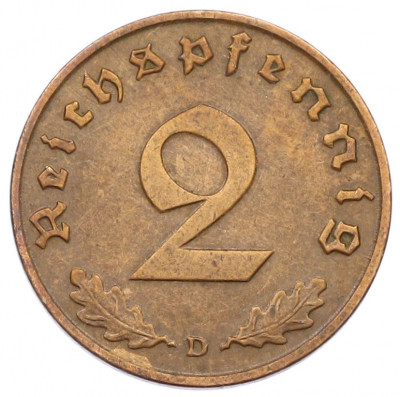 2 рейхспфеннига 1939 года D Германия