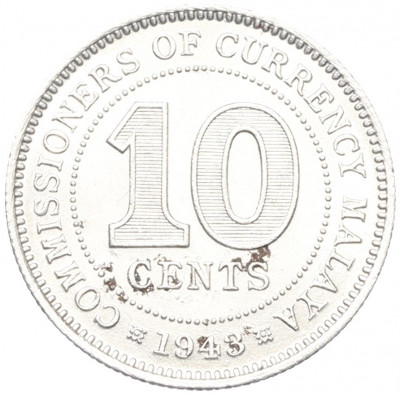 10 центов 1943 года Малайя