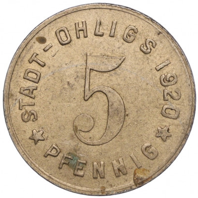 5 пфеннигов 1920 года Германия — город Олигс (Нотгельд)