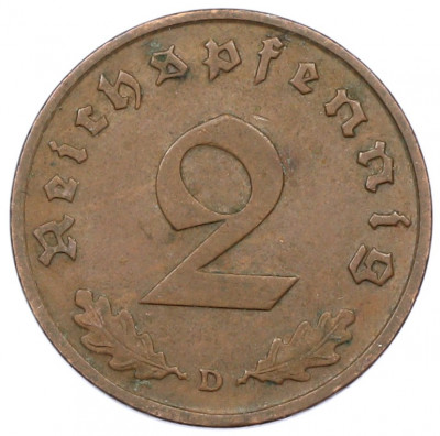 2 рейхспфеннига 1938 года D Германия