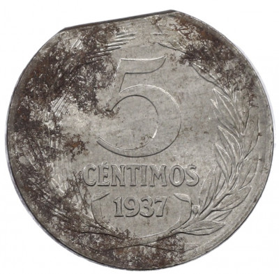 5 сентимо 1937 года Испания (Брак — край листа)