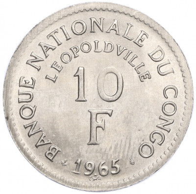 10 франков 1965 года Конго (ДРК)