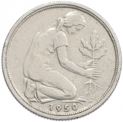 50 пфеннигов 1950 года F Западная Германия (ФРГ)