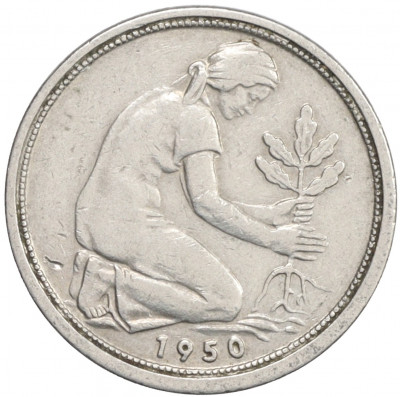 50 пфеннигов 1950 года J Западная Германия (ФРГ)