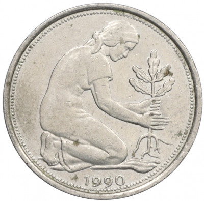 50 пфеннигов 1990 года J Западная Германия (ФРГ)