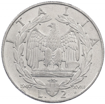2 лиры 1940 года Италия