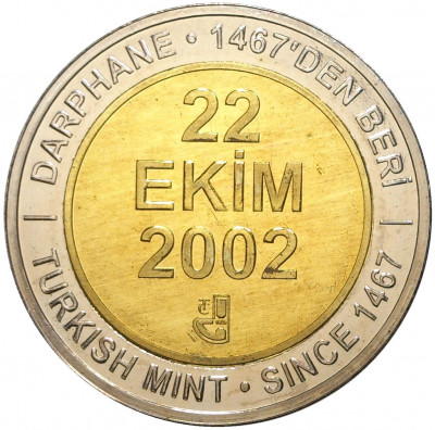1 миллион лир 2002 года Турция «535 лет Стамбульскому монетному двору — 22 октября»