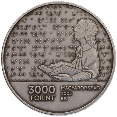 3000 форинтов 2025 года Венгрия «200 лет образованию для слепых в Венгрии»