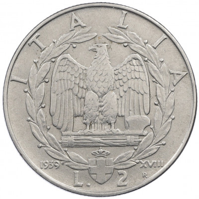 2 лиры 1939 года Италия