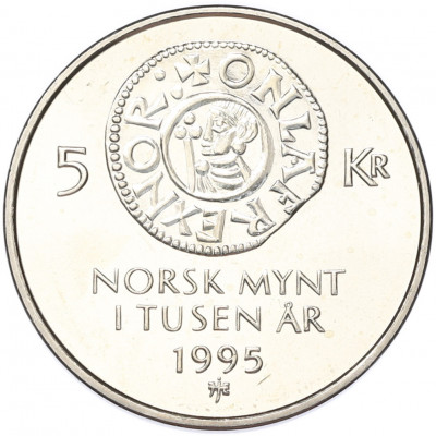 5 крон 1995 года Норвегия «1000 лет чеканке монет Норвегии»