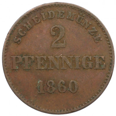 2 пфеннига 1860 года Саксен-Мейнинген