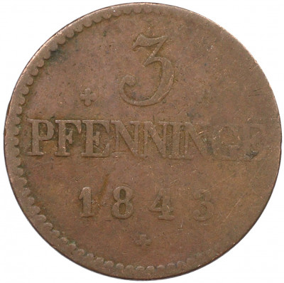 3 пфеннига 1843 года Мекленбург-Шверин