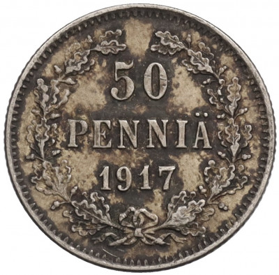 50 пенни 1917 года Русская Финляндия — Орел без корон (Временное правительство)