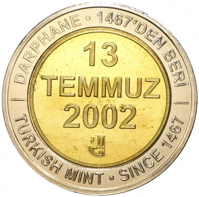 1 миллион лир 2002 года Турция «535 лет Стамбульскому монетному двору — 13 июля»