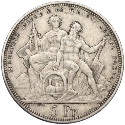 5 франков 1883 года Швейцария «Стрелковый фестиваль в Лугано»