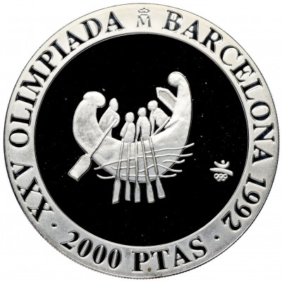 2000 песет 1990 года Испания «XXV Летние Олимпийские игры в Барселоне 1992 — Древняя лодка»