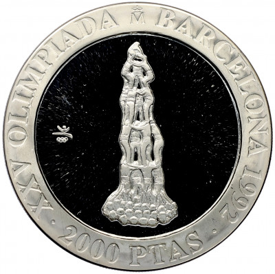 2000 песет 1990 года Испания «XXV Летние Олимпийские игры в Барселоне 1992 — Человеческая пирамида»